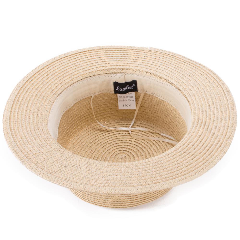 Lawliet Lady Straw Bowler Boater Sun Hats Round Flat Cap Summer Beach Cap Sailor Trilby Cap A456