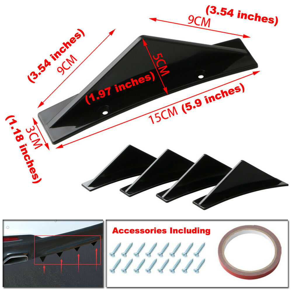 Universal Gloss Black 4 Shark Fins Car Rear Bumper Spoiler Wing Lip Diffuser Kit Car Accessories Interior Parts Car Products
