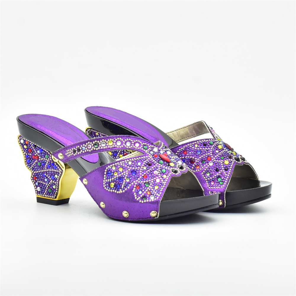 Purple Color African Matching Shoes and Bags Italian In Women Italian Shoes and Bags To Match Shoes with Bag Set with Rhinestone