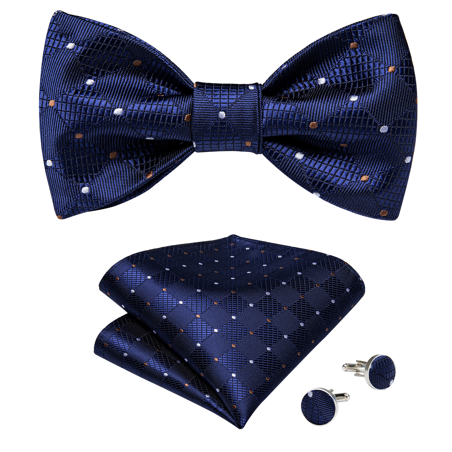 Men BowTies Silk Homme Floral Blue Bow tie Cufflinks Hankerchief 3pcs Set For Wedding Party Prom Formal Suit Accessories Tuxedo