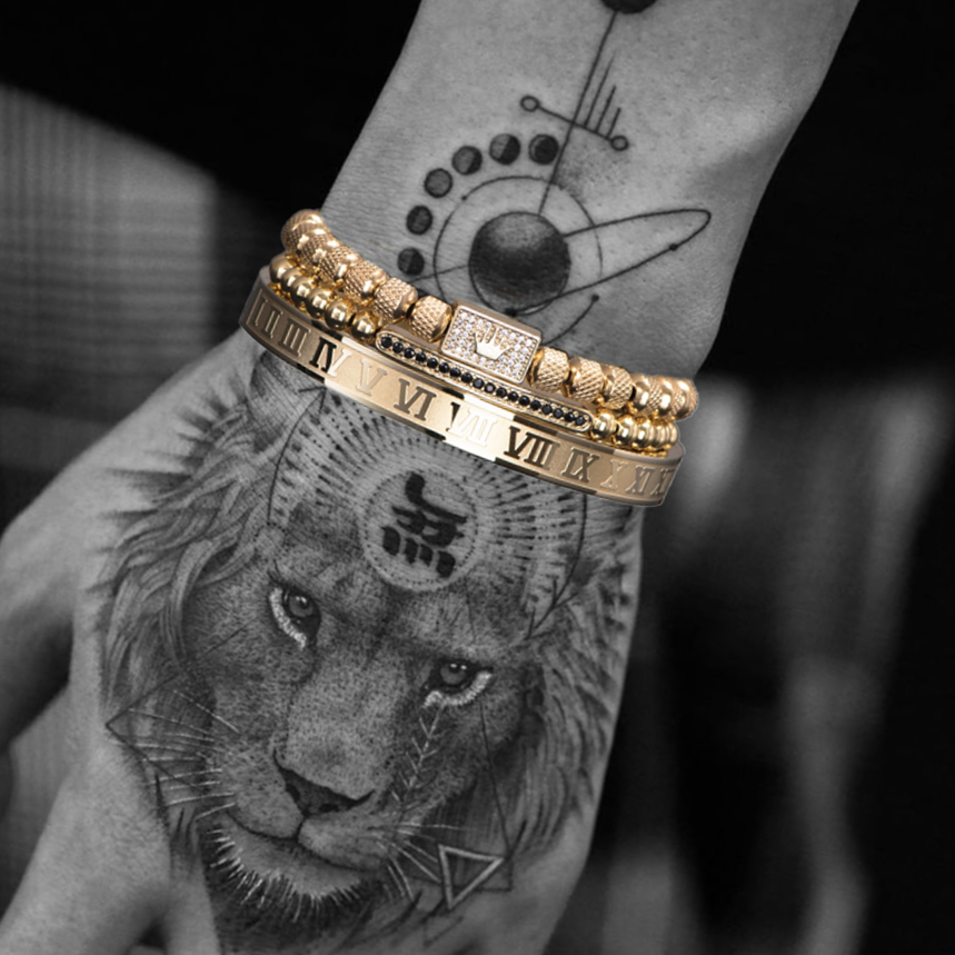 3pcs/Set Luxury Royal King Crown Men Bracelets Roman Numeral Bracelet Unique Design Braided Adjustable Bangle Pulseira