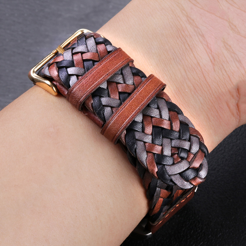 20mm 22mm Quick Release Braided Genuine Leather Strap Men Women Replacement Bracelet Belt Wrist Band for Smart Watch Brown