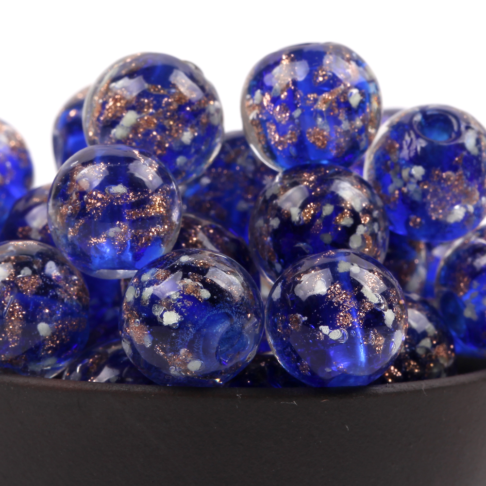 10mm Round Beads 10pcs Blue Luminous Lampwork Glass Spacer Beads for Jewelry Making DIY Bracelets Necklace Crafts Findings