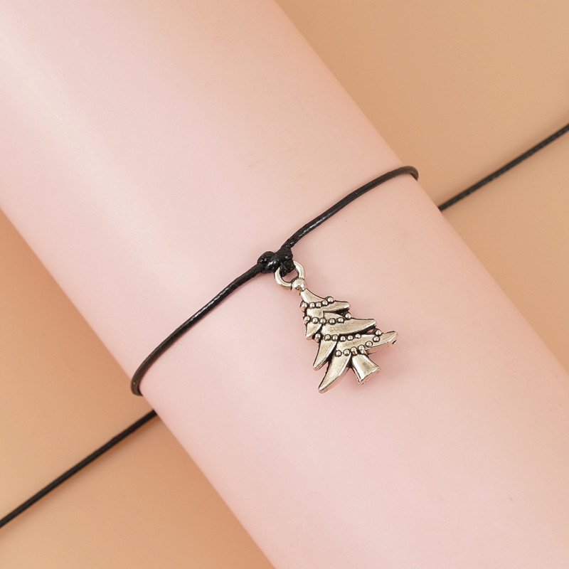 Christmas Theme Braided Rope Bracelet Santa Claus Xmas Tree Alloy Pendant Bracelet Women Kid Gifts Party Jewelry Gifts