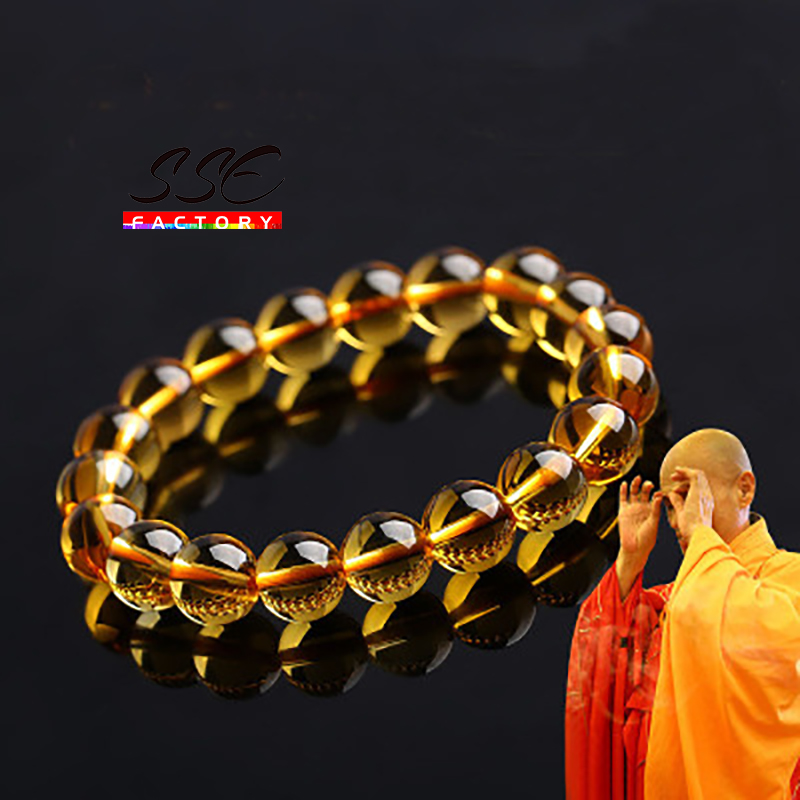 Natural Citrines Crystal Bracelets Stone Round Loose Beads Elasticity Rope Men Women Bracelet High Quality Crystal CharmBracelet