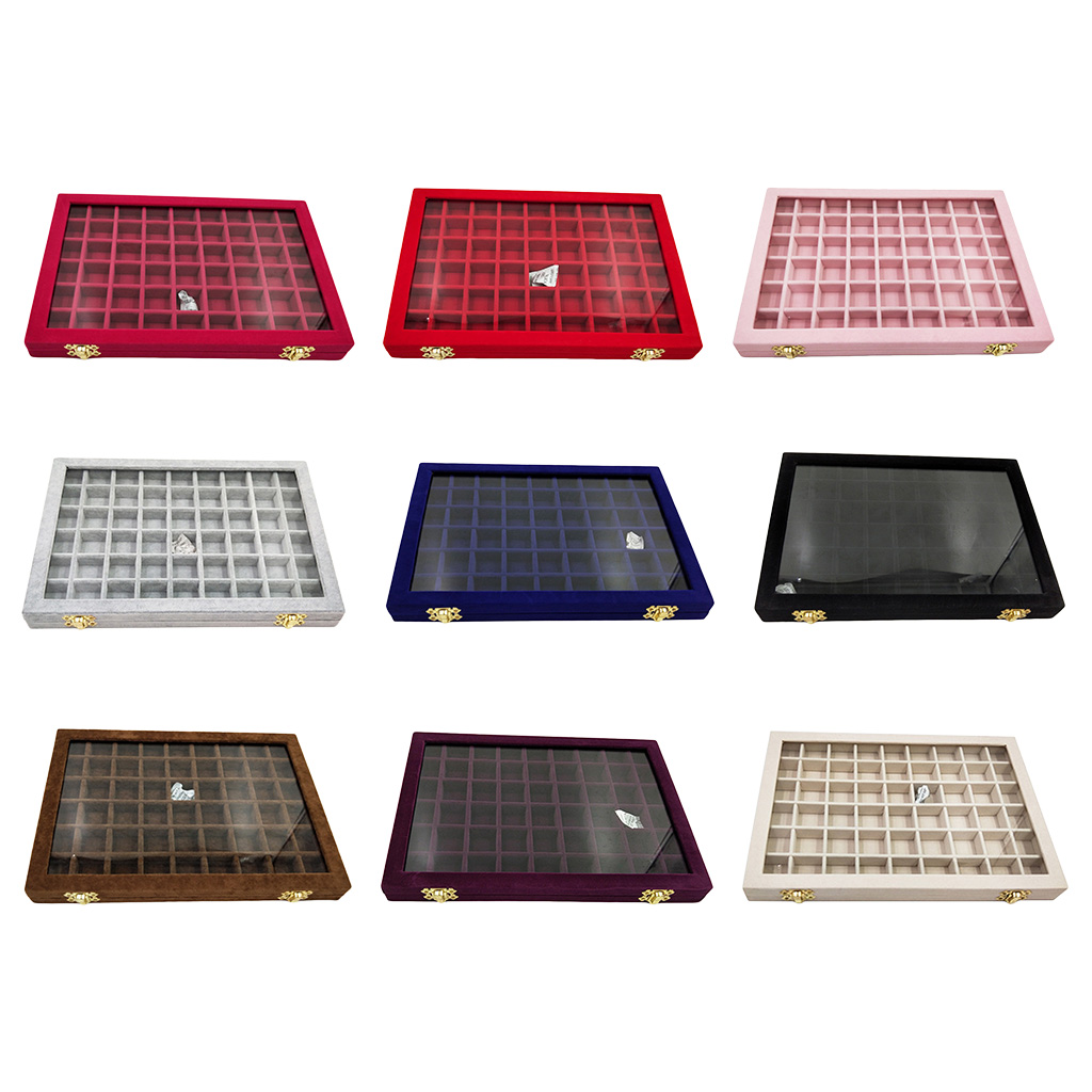 Velvet Jewelry Box Jewellery Storage Earring Organizer with Glass for Lid Ring Bracelet Necklace Watch Pendant Tray Showcase Gif