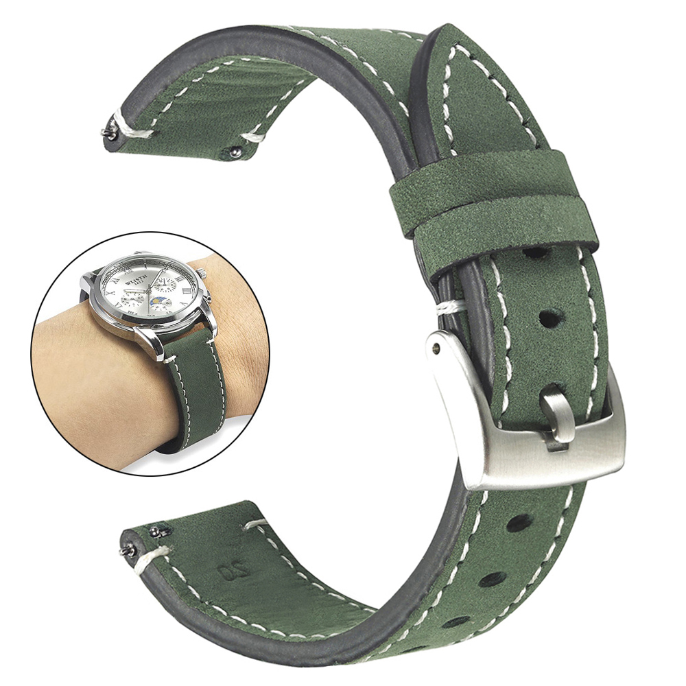 Frosted Skin Watchband Belt Men Women 20mm 21mm Matte Leather Watch Straps Green Unisex Soft Watch Bracelet Accessories
