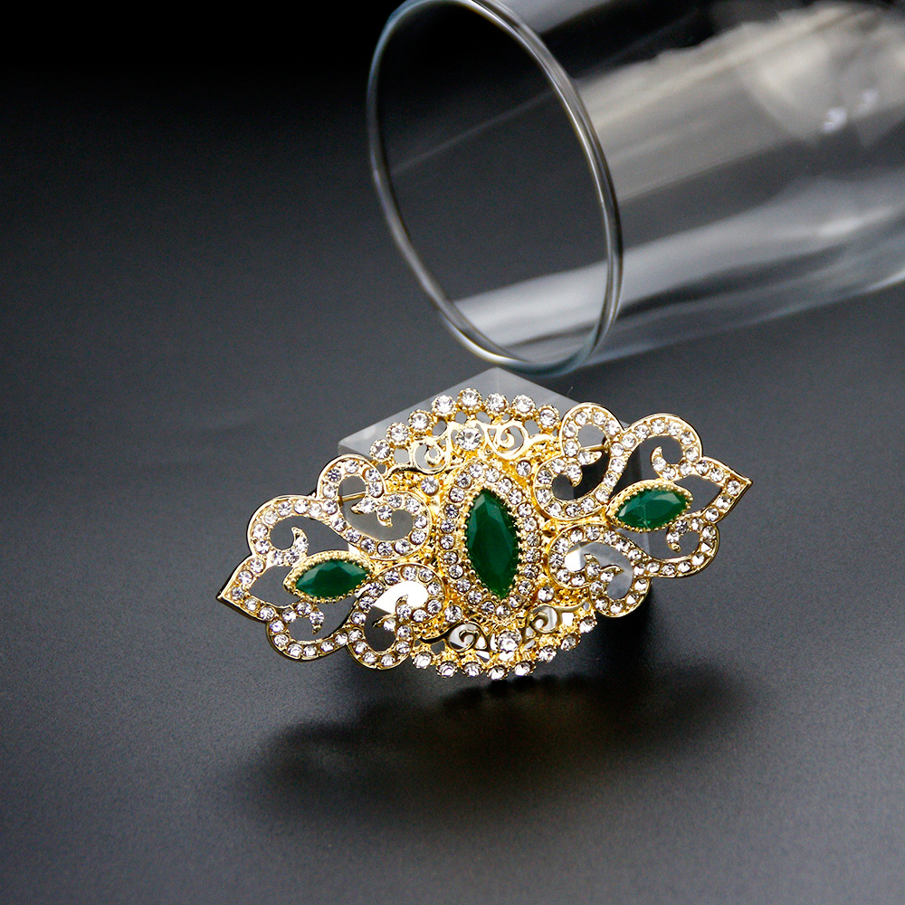 Sunspicems Full Crystal Women Brooch Gold Color Morocco Caftan Brooch Wedding Jewelry Flower Indian Brooches Pins Bridal Bijoux