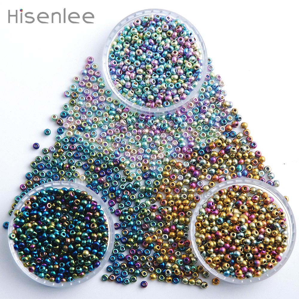 Hisenlee 2MM 3000pcs Glass Seed Beads 3 kind Multicolored Colors Lustered Round Beads Spacer DIY Bracelet Necklace Jewelry