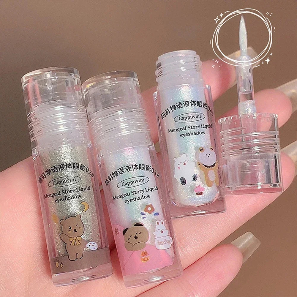 Liquid Eyeshadow Glitter Highlighter Cute Bear Sequin Glitter Eye Shadow Waterproof Pearlescent Eyeliner Lying Silkworm Cosmetic 240624