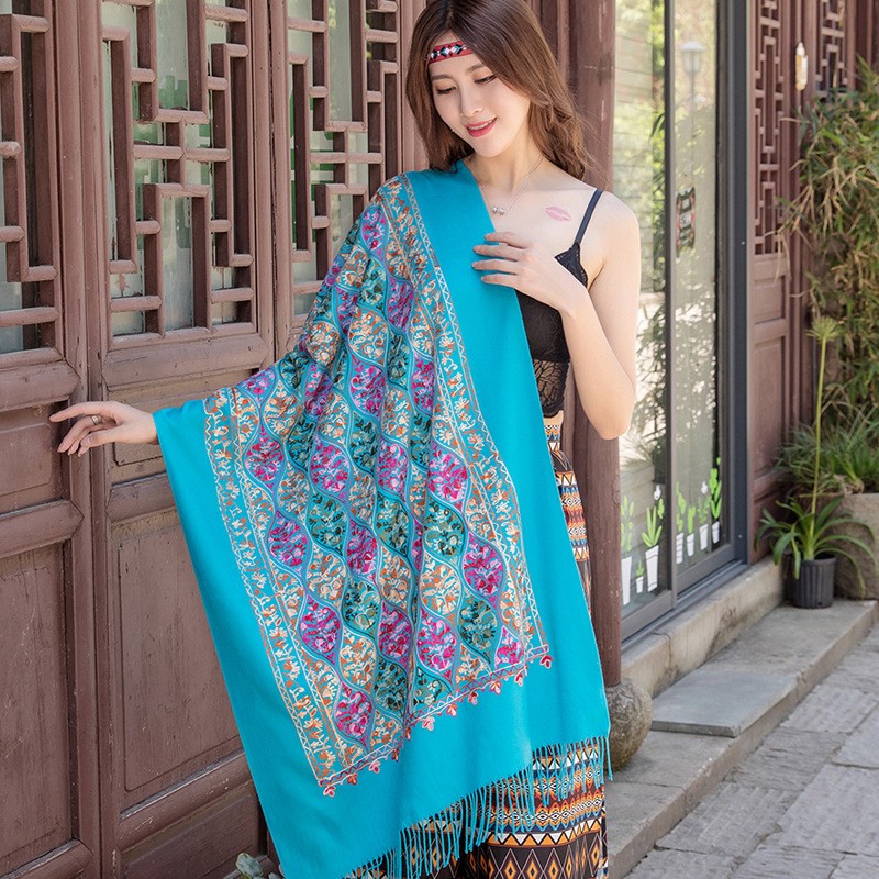 New Arrival Brand Designer Autumn Winter New Embroider Cashew Flower Scarf Shawl Fringed Scarves Women Travel Bufanda Mujer