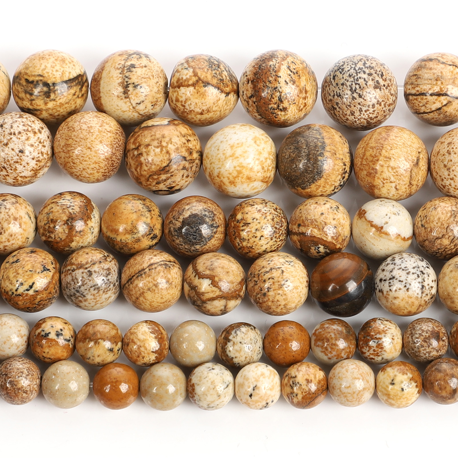 Natural Stone Landscape Stone Charm Round Loose Beads For Jewelry Making Needlework Bracelet DIY Pick Size Strand 4/6/8/10/12 MM