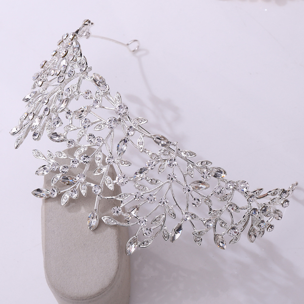 Baroque Retro Gold Color Green Crystal Leaf Bridal Tiara Crown Rhinestone Pageant Diadem Bride Headband Wedding Hair Accessories