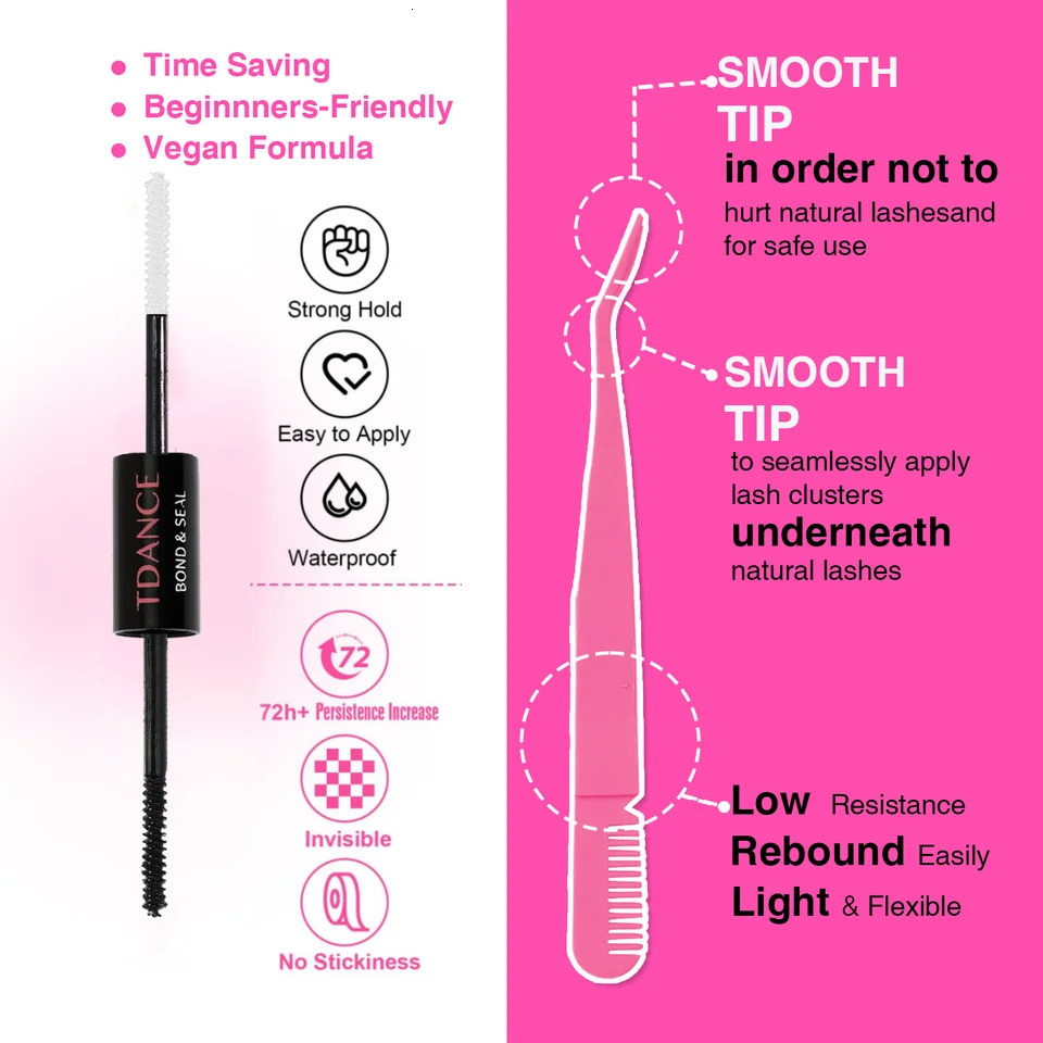 TDANCE DIY Mix Clusters Kit 30D/40D Lash Bond and Seal and r Accessories Self-Grafting EyeLashes Extension At Home . 240624