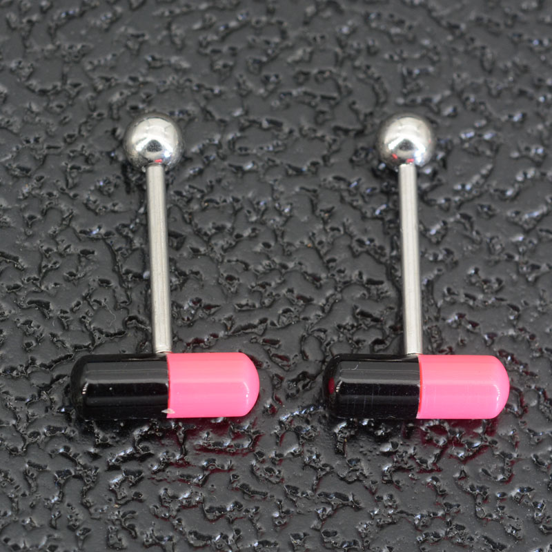 1-7Pcs 14G Acrylic Pill Tongue Piercing Jewelry Women Surgical Steel Tongue Ring Bars Barbell Colorful Capsule Tongue Rings