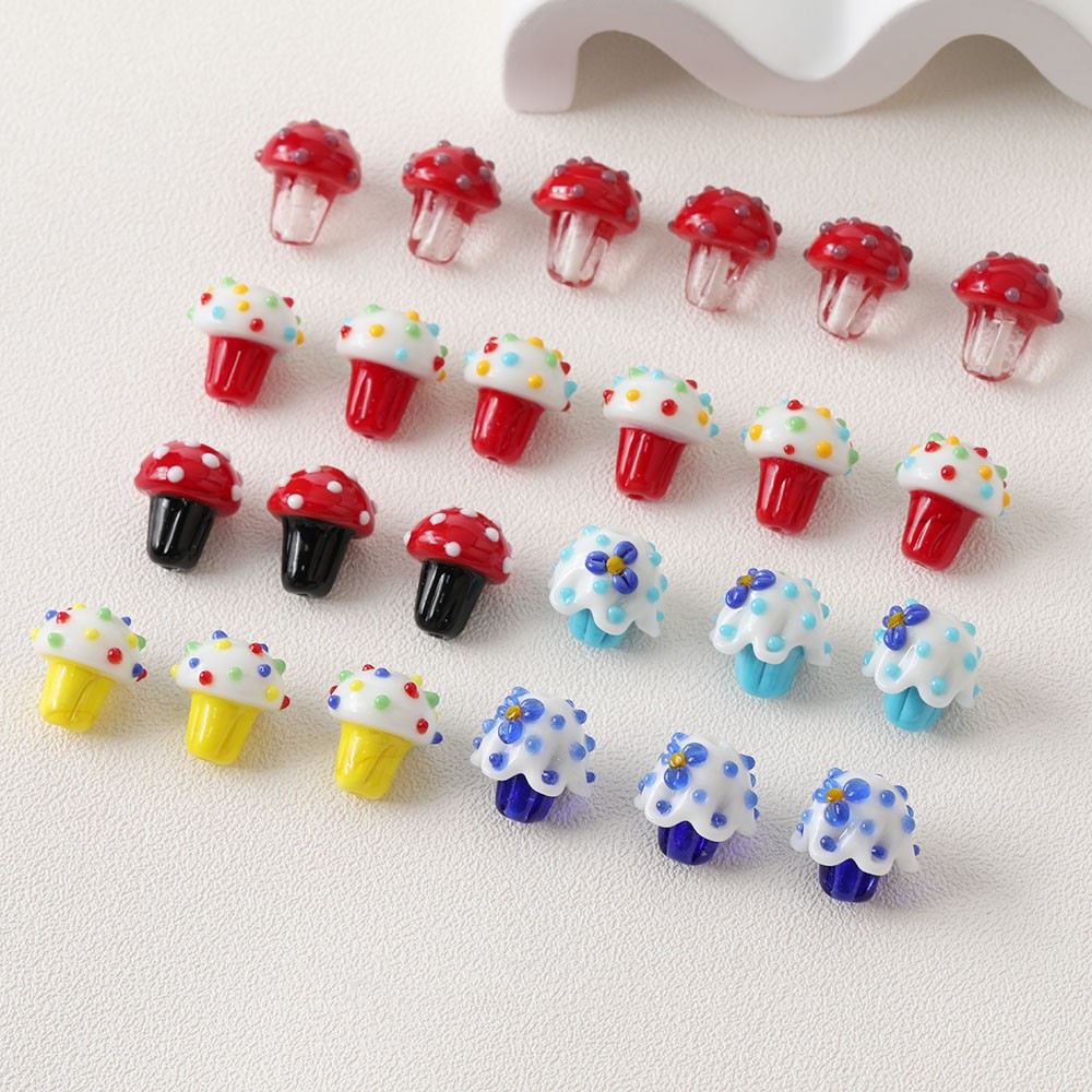 15x16mm Icecream Bead Lampwork Mushroom Glass Bead Handmade High Quality DIY Jewelry Bracelet Necklace Phone Charm
