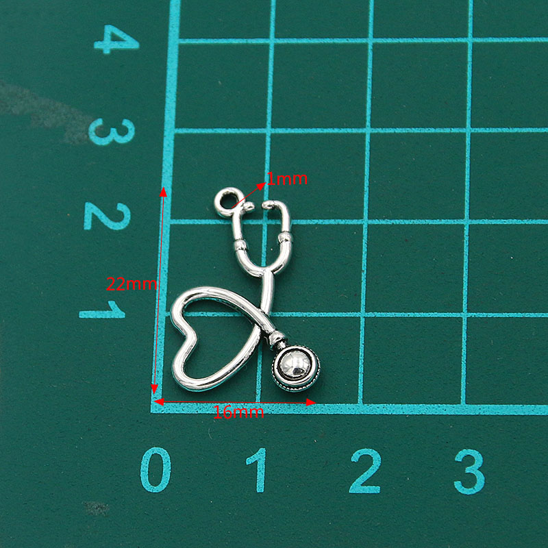 20PCS 2 Styles Mix Size Heart Stethoscope Charms Medical Supplies Pendant Metal Alloy DIY Necklace Bracelet Handwork Marking