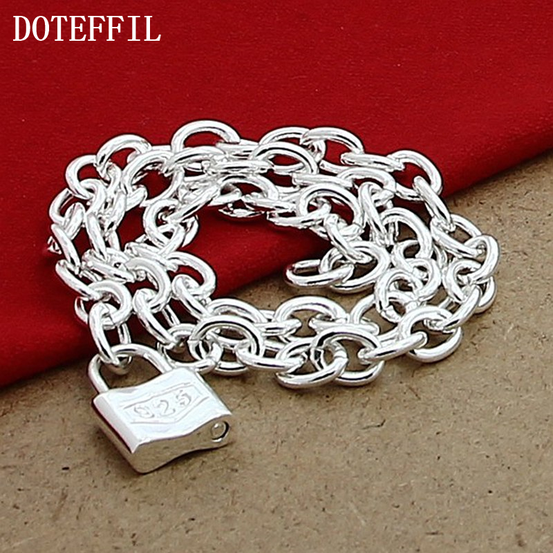 DOTEFFIL 925 Sterling Silver Square Lock Pendant Necklaces 18 Inches Chain For Women Lovers Wedding Party Jewelry