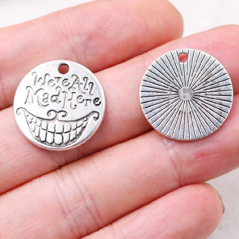 10pcs Silver Plated/Gold Plated We're All Mad Here Movie Tags Pendant DIY Charms Jewelry Crafts Making 20mm A366