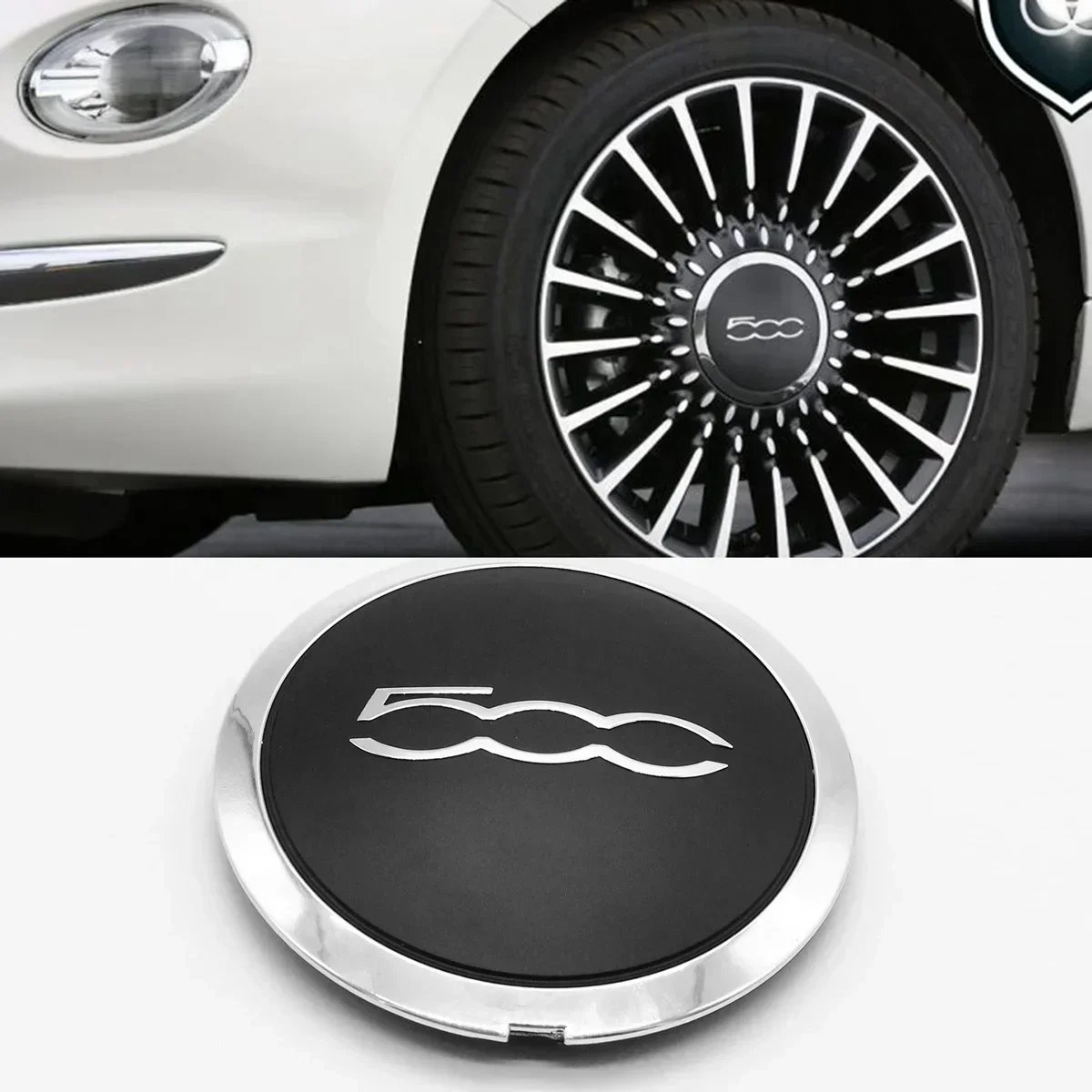 Black/White 133mm Hubcap for Fiat 500 Wheels Centre Hub Caps Set 68078419AC 68078421AC Dust Cover Cap Replacement 51884863