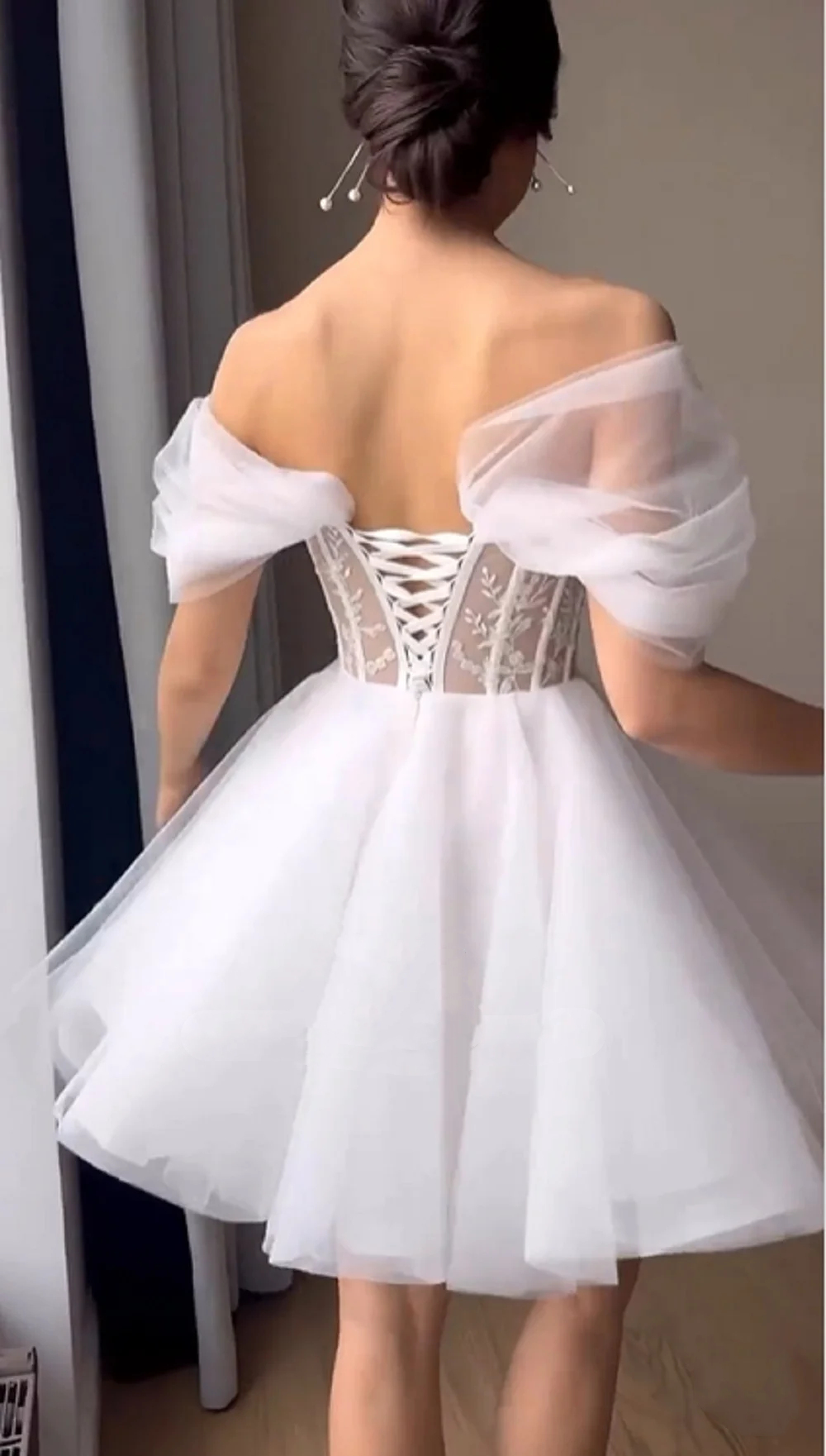 Mini Short A-Line Wedding Dresses Off The Shoulder Sweetheart Neck Corset Tulle Bridal Gown Lace Appliques Boho Beach Garden Vestido De Novia
