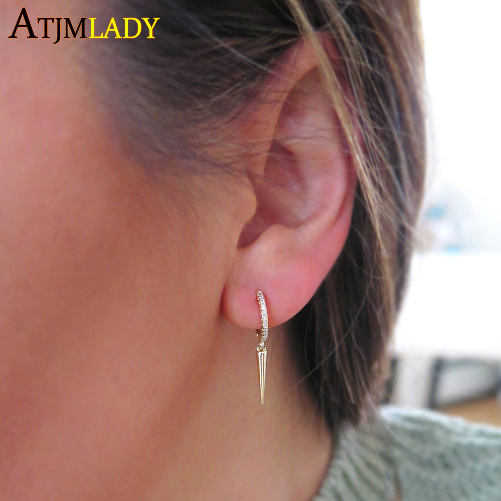 Gold Color Plated Spike Cz Hoop Earrings For Women Wedding Small Huggie Earrings Tiny Minimal Delicate Dainty Hoops Jewerly