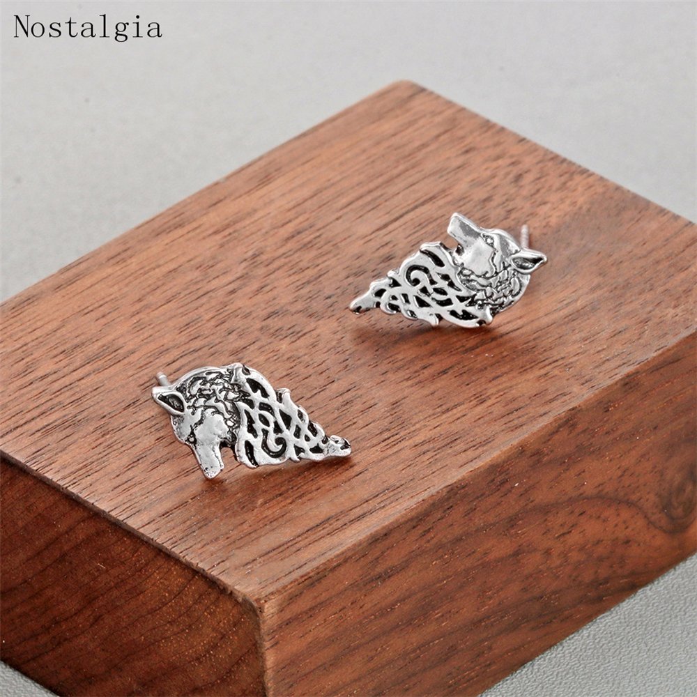 Viking Teen Wolf Men Earrings Amulet Slavic Talisman Pagan Stud Earrings Odin 's Symbol Viking Animal Jewelry Accessories