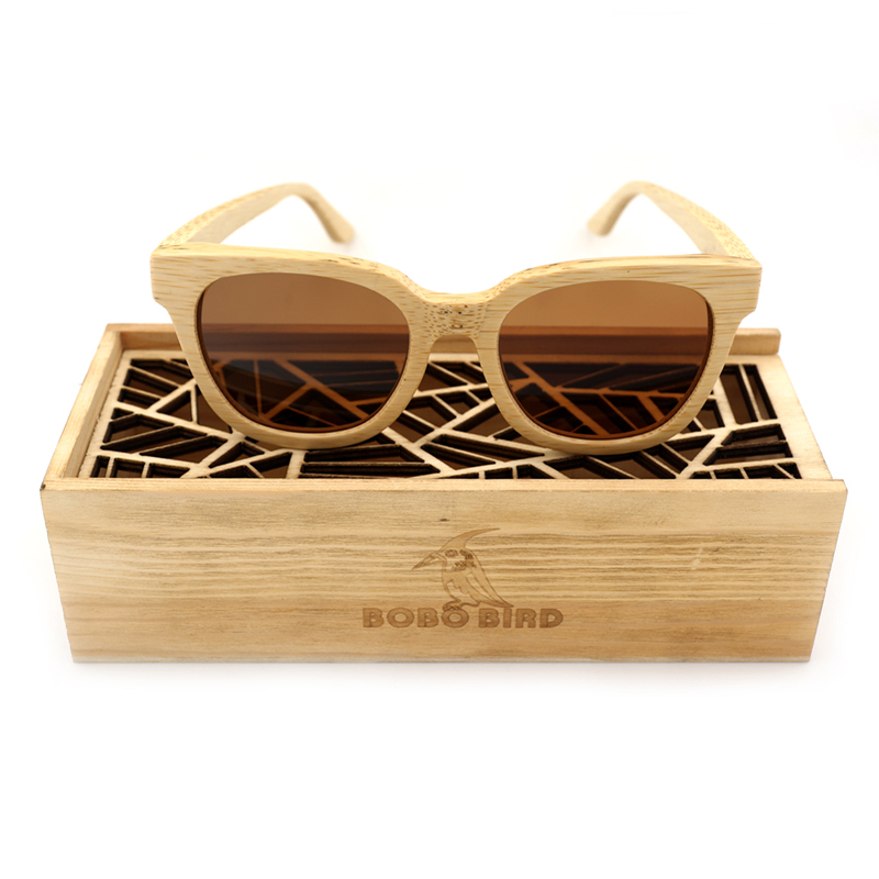 BOBO BIRD Natural Bamboo Retro Sunglasses for Men and Women Handmade Polarized Wooden Eyewear with Wood Gifts Box Sun Glasses