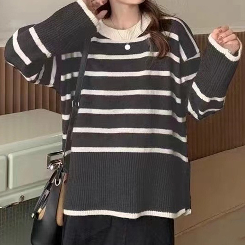 HELIAR Striped Loose Warm O-Neck Long Sleeve Thicken Knitted Pullovers Casual Sweater For Women 2023 Autumn Winter F6.24#22.6 ddmymarket