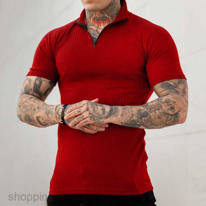 Men Polos Shirts New Slim Fit Multi color Collar Men's Casual Vertical Stripe Short Sleeve Youth Male Wear tops