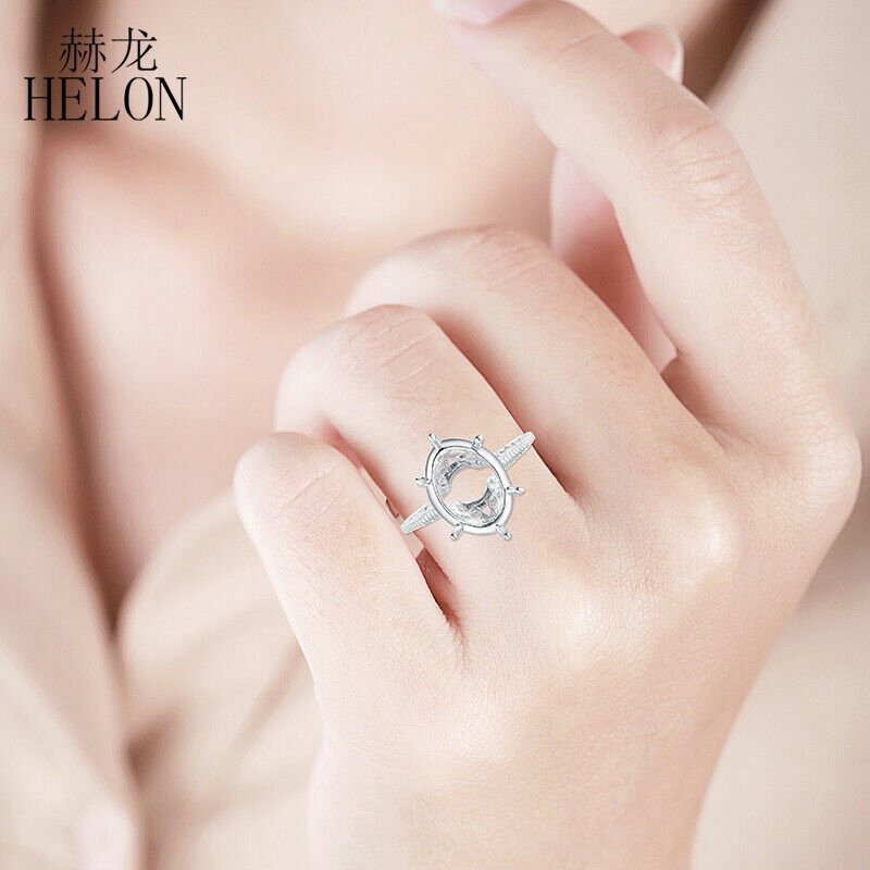 HELON Sterling Silver 925 Oval Cut 13X9mm Semi Mount Solitaire Engagement Wedding Antique Fine Jewelry Ring Women Vintage Ring