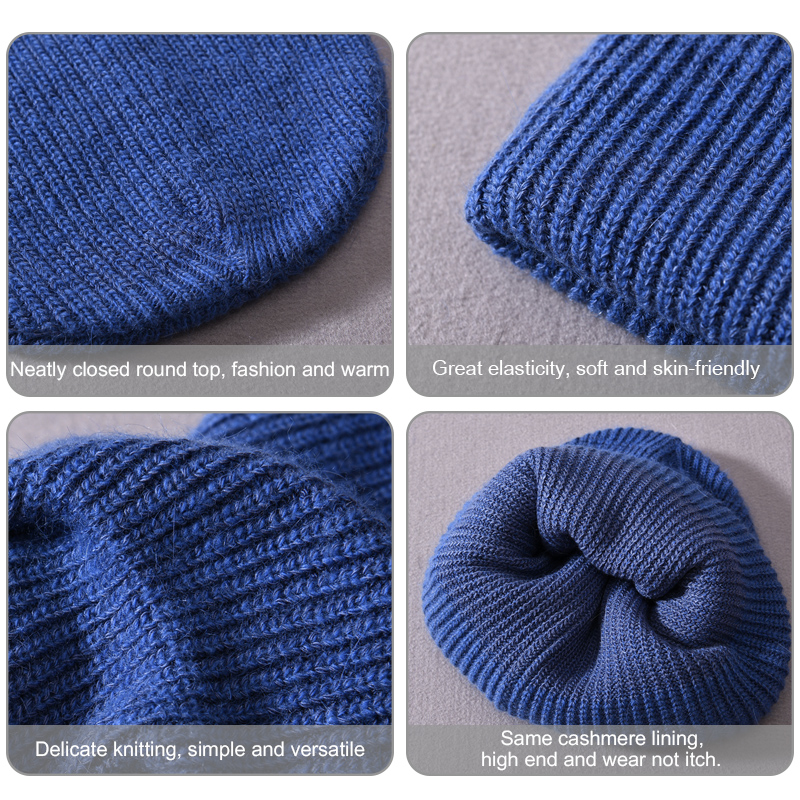 Jxwatcher Winter Hat for Women Cashmere Knitted Beanies Pure Color Warm Wool Soft New Style Double Layer Warm Skullies