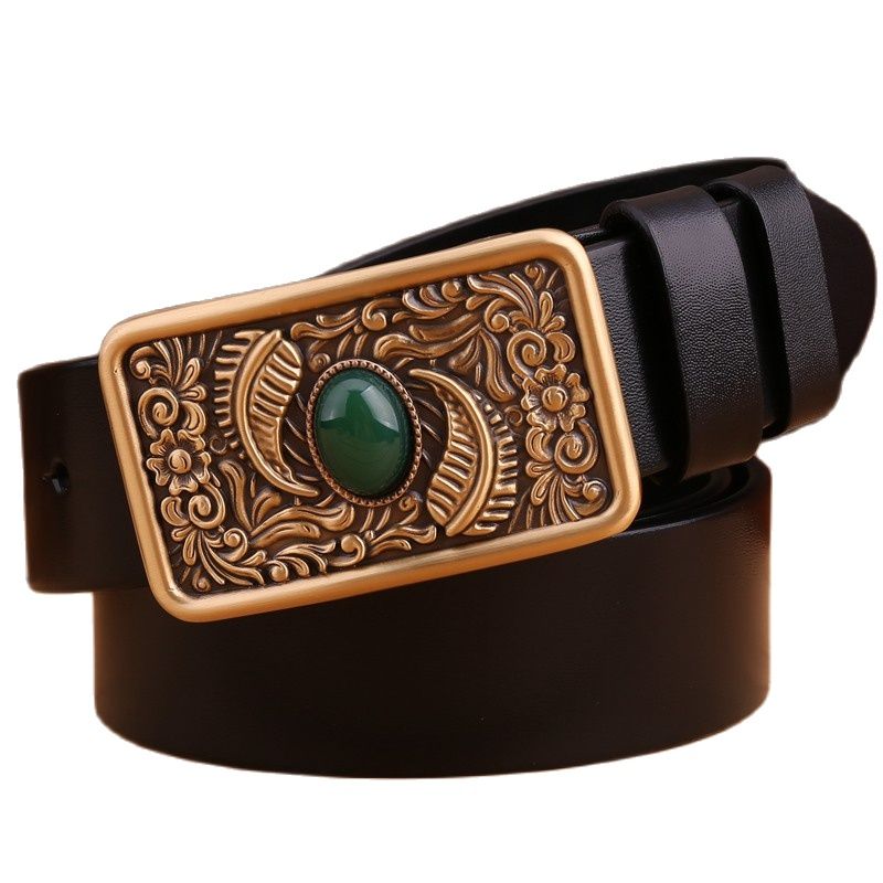 2020 new rhinestone belt men high quality belts for women luxury leaf flower 3.8 cm wide strap full grain 100% genuine leather