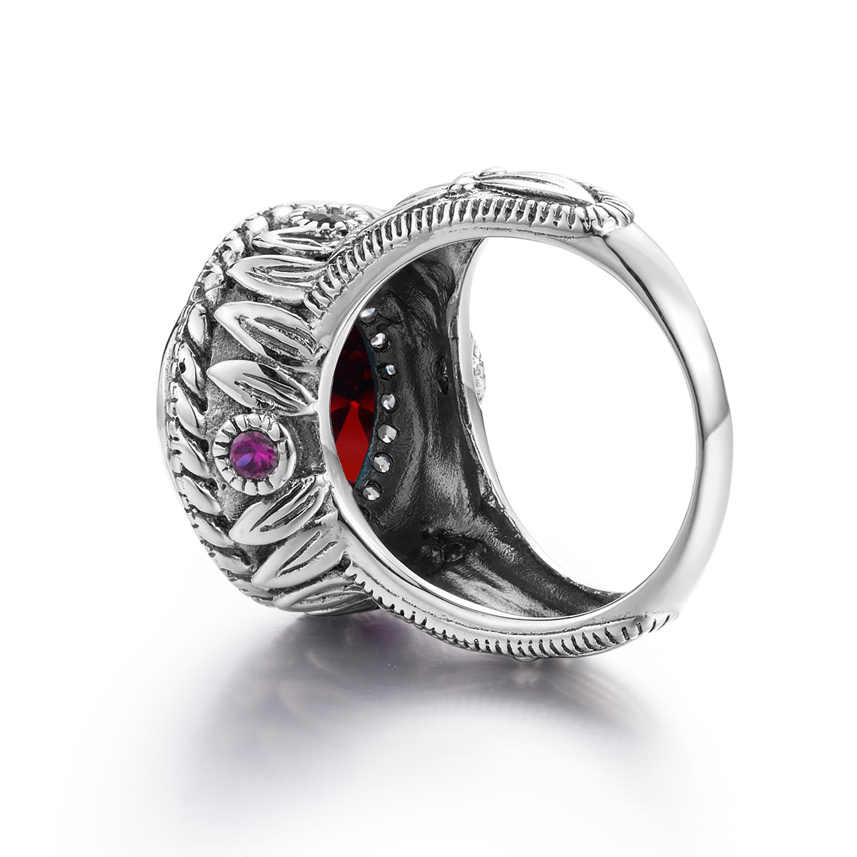 Szjinao Top Quality 15*15mm Massive Round Garnet Rings For Man Birthday Anniversary Party Gift Luxury Trend Silver 925 Jewelry