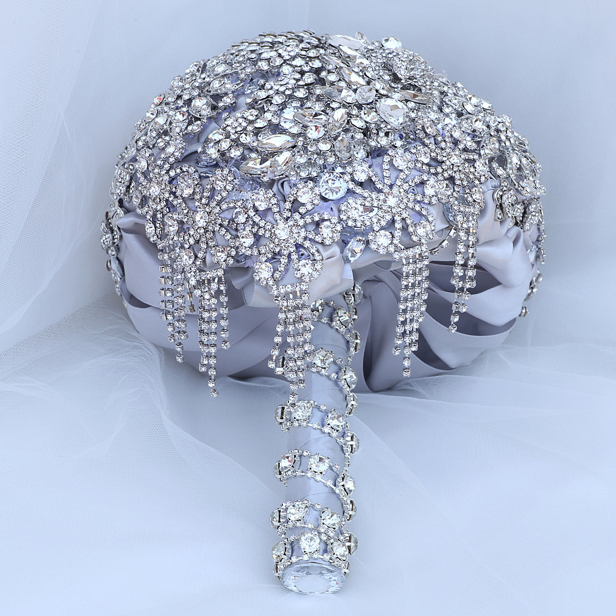 Kyunovia Cascading Teardrop Bouquet Silver Brooch Bouquet Wedding Accessories Jewelry Bouquet Crystal Cascade Bouquet FE69