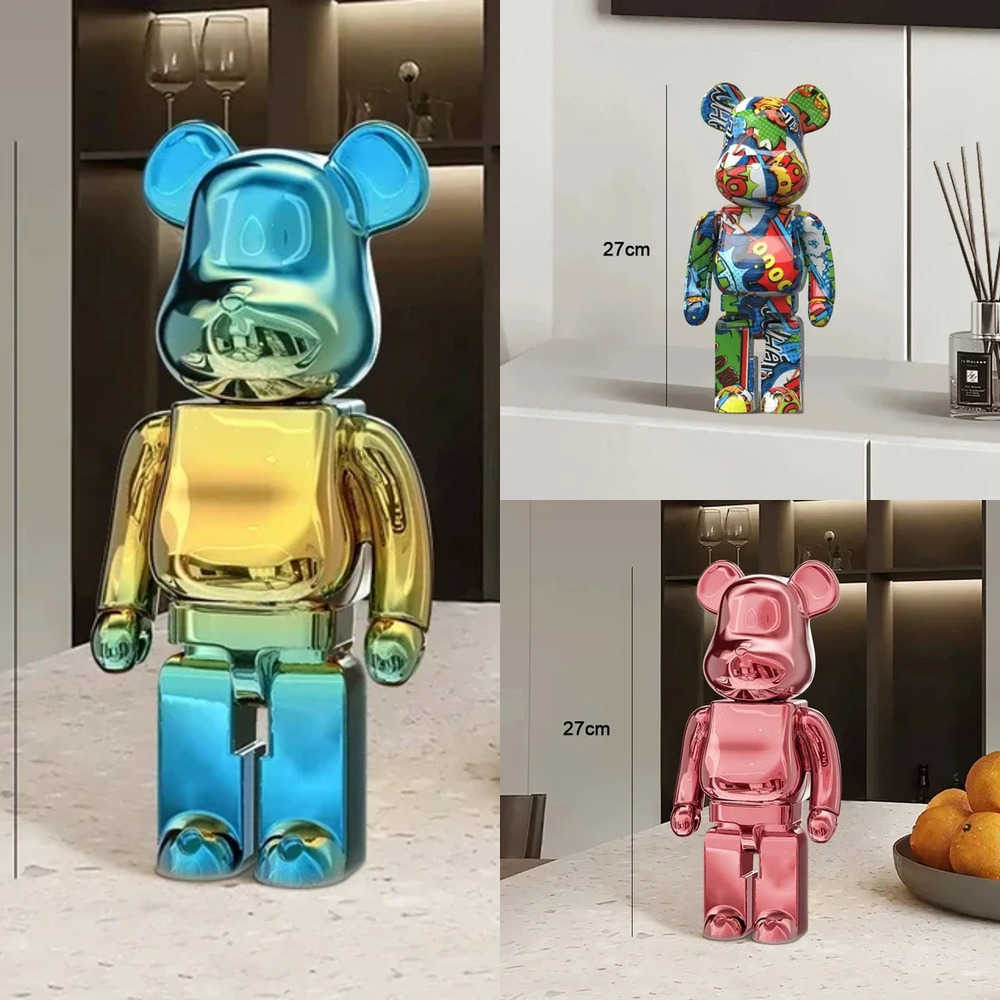 Action Toy Figures colorful graffiti bear bricks figures bear bricks statues violent bears resin decorations desk accessories L250627RXA