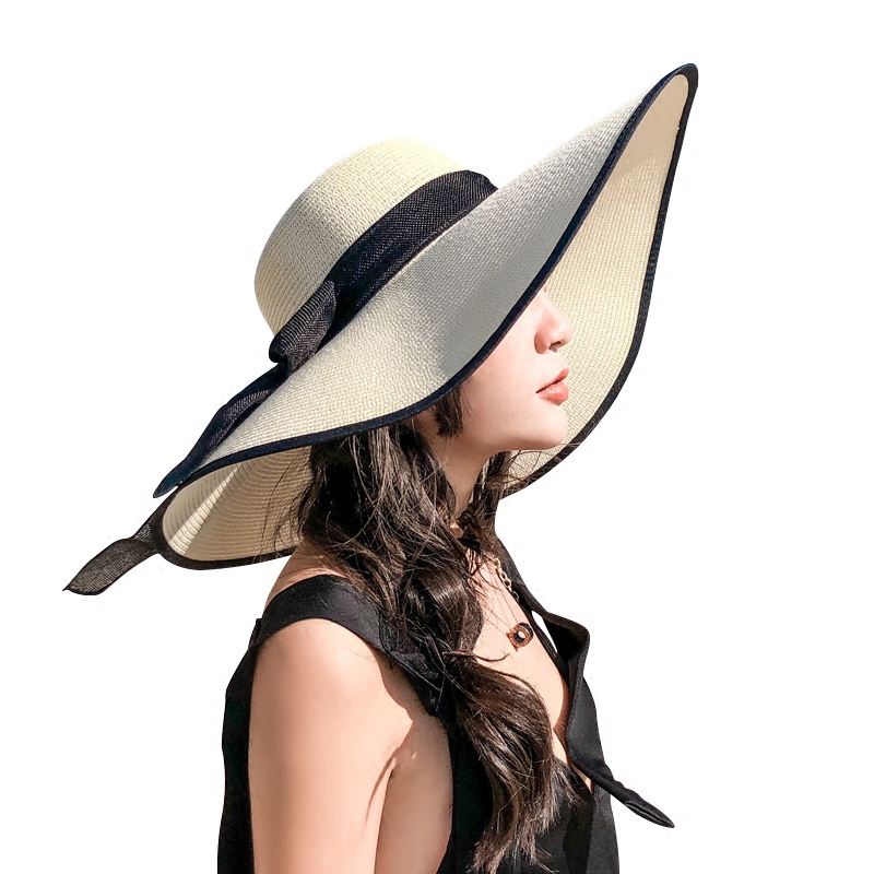 Girls New Sun Hats Women Vintage Large Brim Boater Hat Wheat Straw Summer Sun Hats Beach Travel Cap Sun Visor Cap B-7988