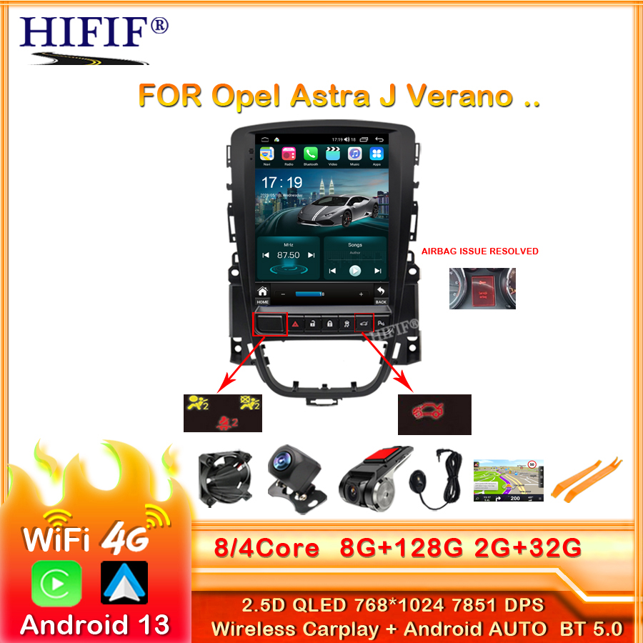 2 Din Android 13 For Opel Astra J Vauxhall Buick Verano 2009-2015 For Tesla Style Car Radio Multimedia Video Player 4G Carplay