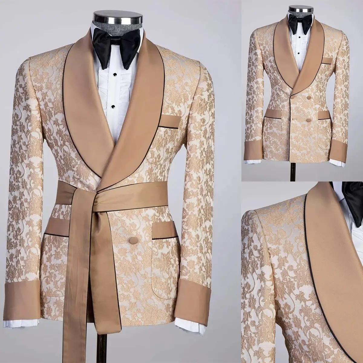 Exquisite Mens 2 Pieces Suit Blazer Pants Coats For Men Gold Pattern Shawl Collar Casual Party Wedding Suits Blazers Designer Double Row Buckle Cheap 