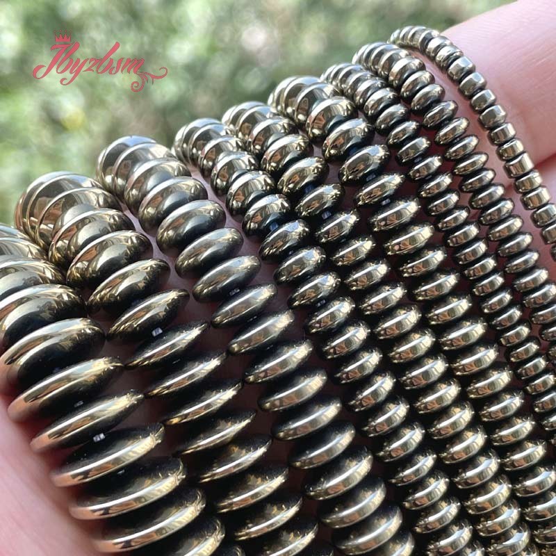 2x3/3x8/3x12mm Natural Rondelle Pyrite Hematite Stone Beads For Necklace Bracelet Jewelry Making Strand 15" Free shipping