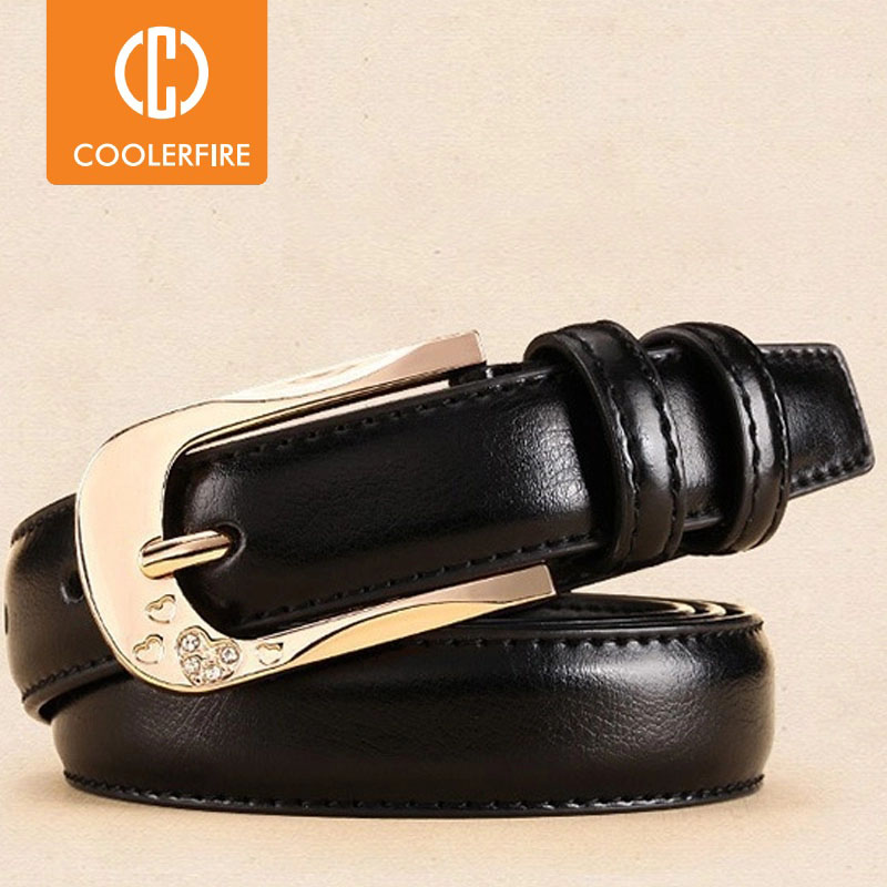 COOLERFIRE New Designer Ladies Unique Design Quality Pure Cow Cowhide Leather Women Retro Female Accessories Jeans Belt LB018