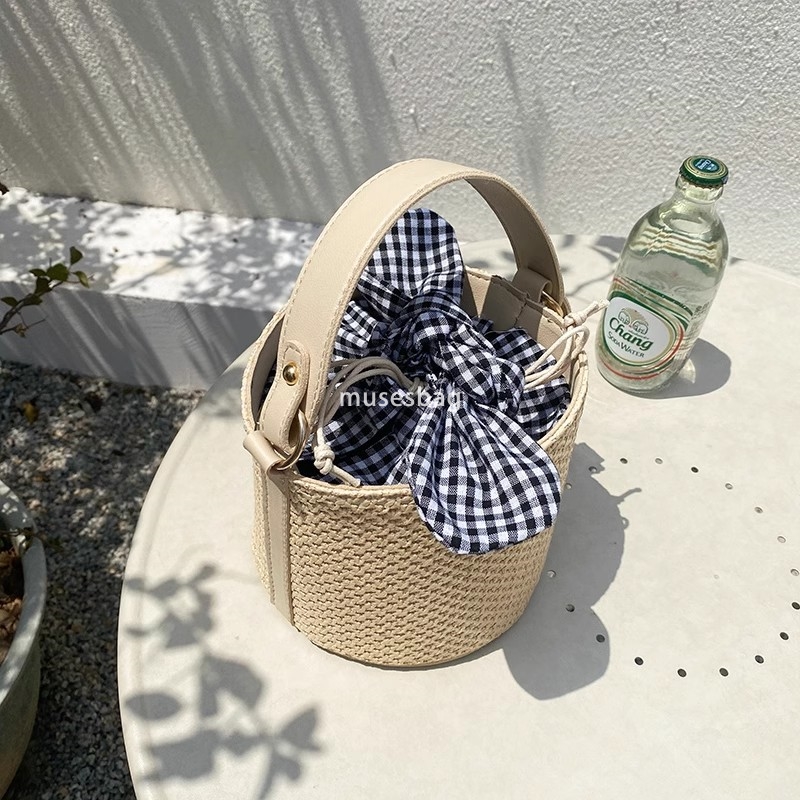 European and American women's classic practical bow plaid large capacity bucket fashionable and versatile one shoulder crossbody Western style wo