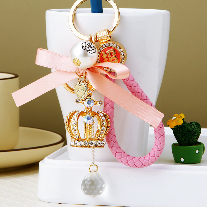 King Crown Keychain Pendant Charm Rhinestone Crystal For Handbag Purse Bag Carkey Gift Keyholder