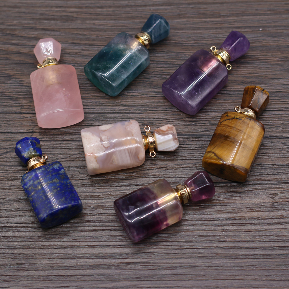 Natural Stone Perfume Bottle Pendant Amethyst/Fluorite/Rose Quartz/Agates/Lapis lazuli For Jewelry Making DIY Necklace Accessory