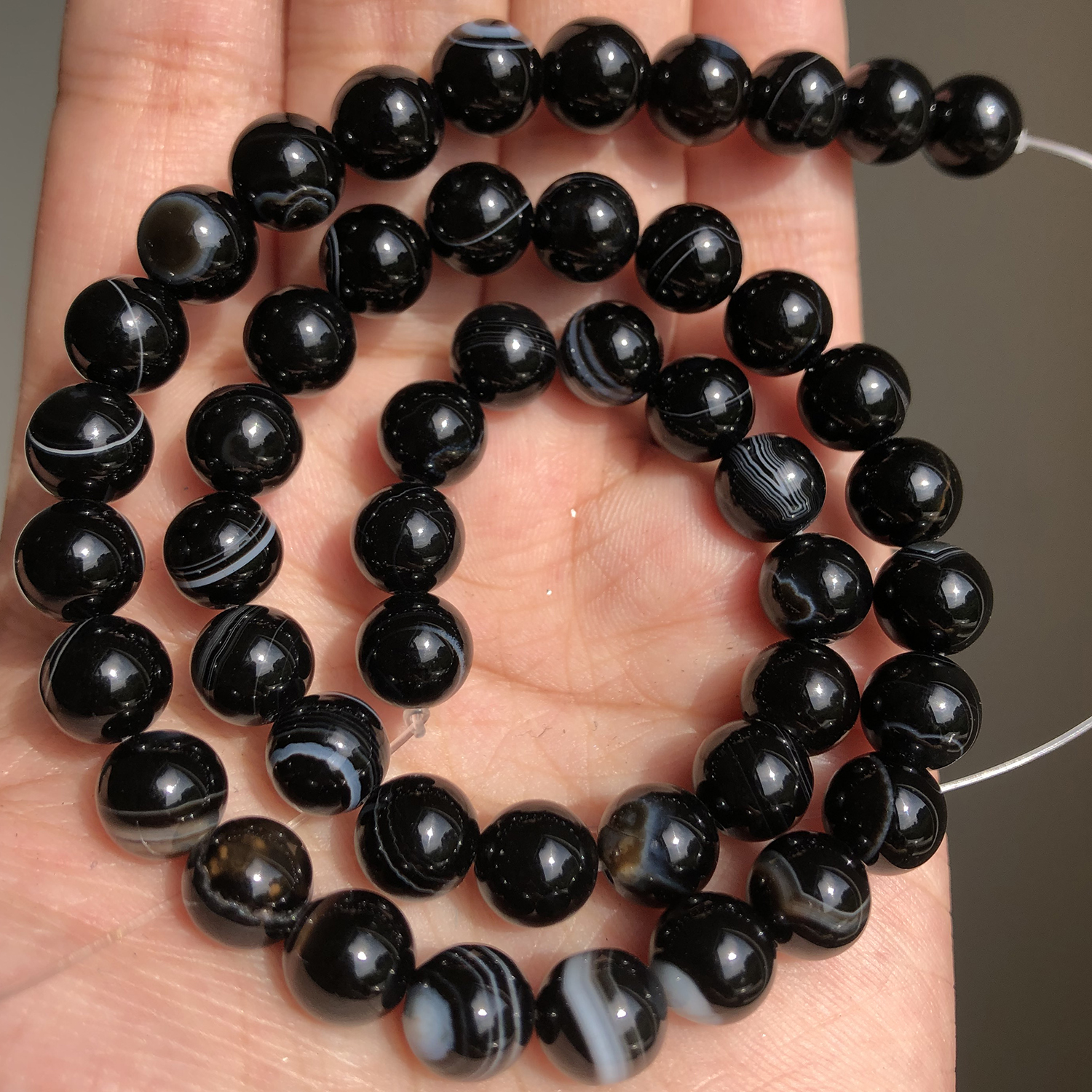 Natural Stones Black Agates Hematite Cat Eye Loose Spacer Round Mineral Beads for Jewelry Making Needlework Diy Bracelets 15''