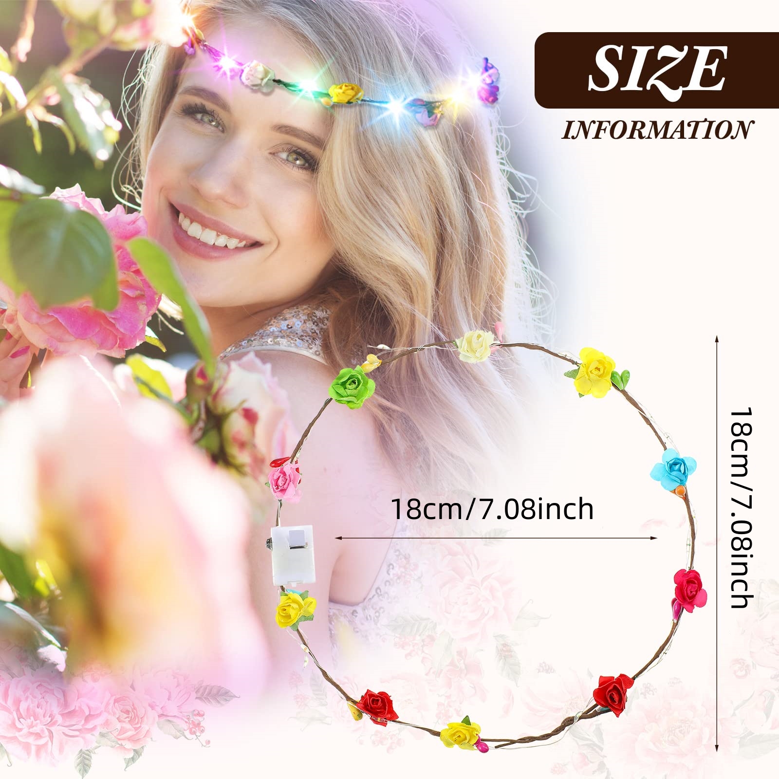 20-60PCS LED Flower Headband Crown Mardi Gras Light Up Headband for Women Floral Headpiece for Wedding Beach Dark Party Birthday