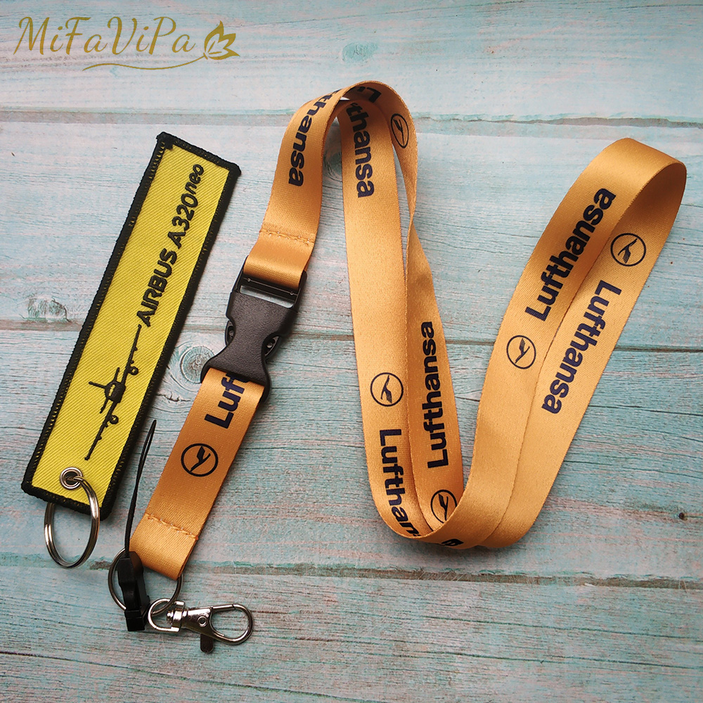 2 PCS MiFaVipa Yellow Lufthansa Neck Strap Chaveiro Flight Crew Key Chain A320 Neo Llavero Lanyard Keychain for ID Card Key Fobs