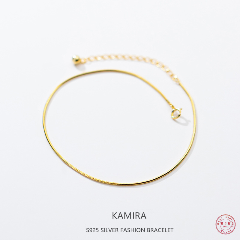 KAMIRA Real 925 Sterling Silver Vintage Simple Snake Bone Chain Anklet for Women Party Classic Elegant Foot Popular Fine Jewelry