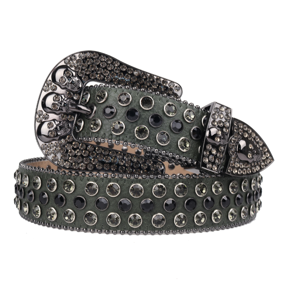 New Design Rhinestone Skull Belt Diamond Studded Belts High Quality Leather Strap Casual For Jeans Waistband Women Man Gift