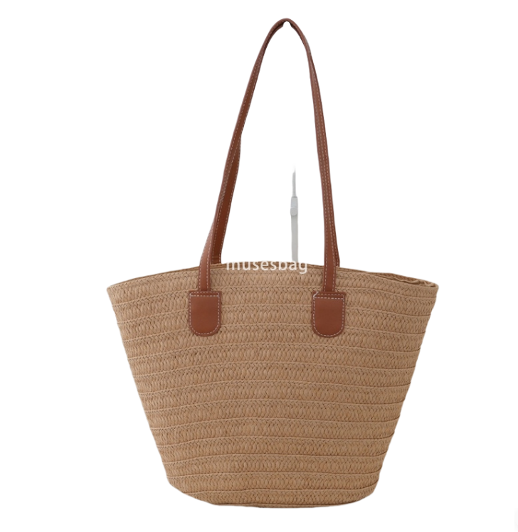 Fashionable women's high-end leisure handbag straw woven bag beach bag handcrafted practical large capacity cotton thread vegetable basket travel